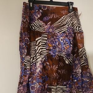 Kenar Brown and White and PURPLE Asymmetrical Midi Skirt Resort Wear